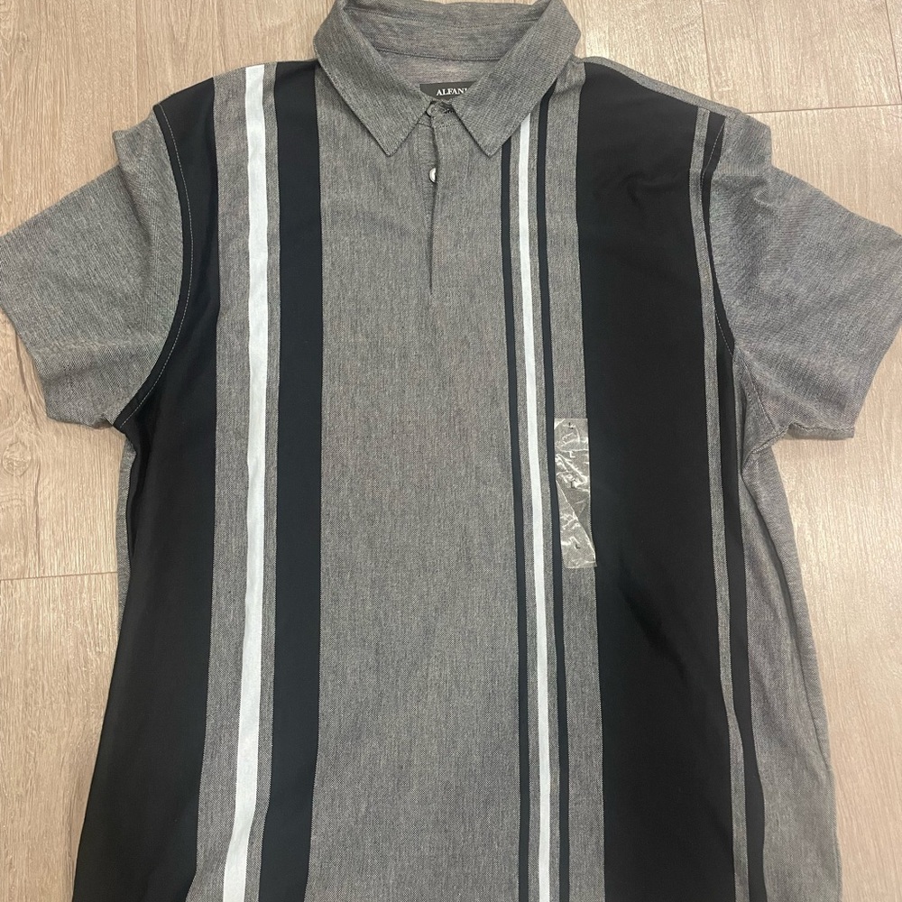 NWOT Alfani Men's Gray and Black Striped Button Down Shirt
